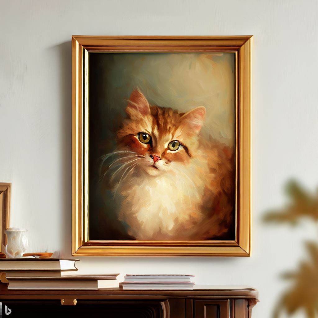 cat painting made from photo in office
